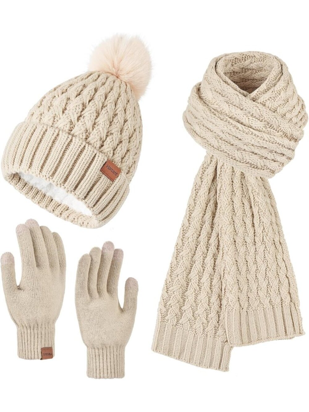 Cozy Women's Winter Beanie Hat, Fleece-Lined Scarf & Touchscreen Gloves Set